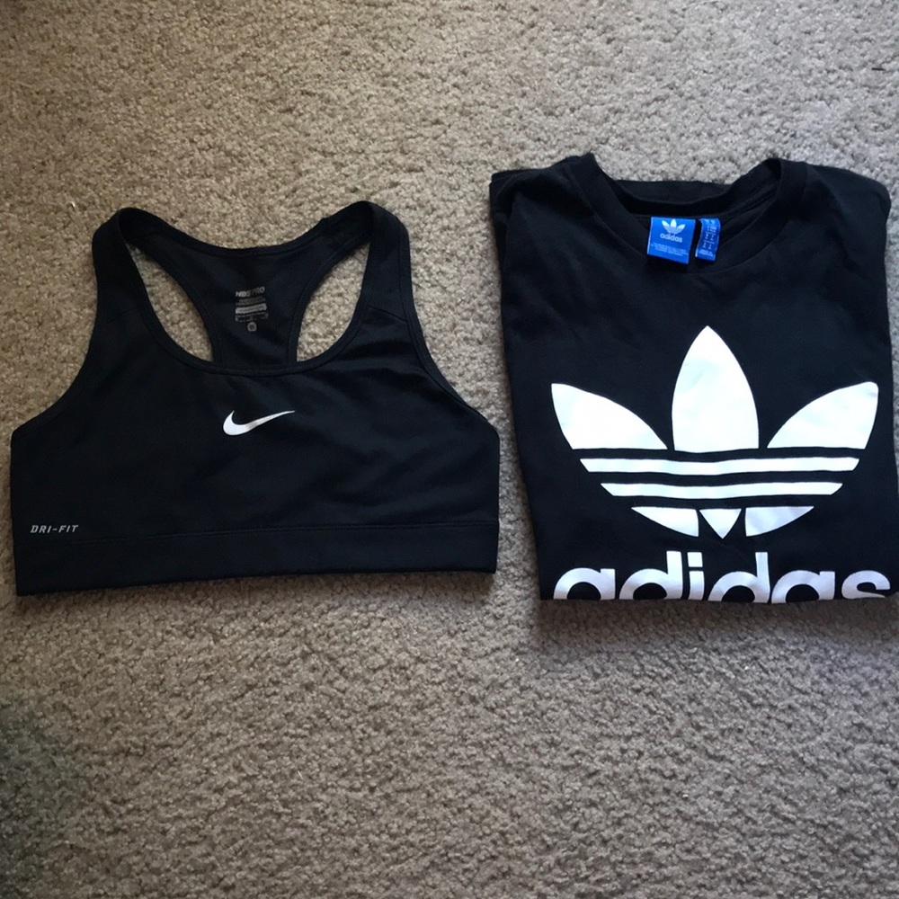 Nike Sports Bra and Adidas T-shirt